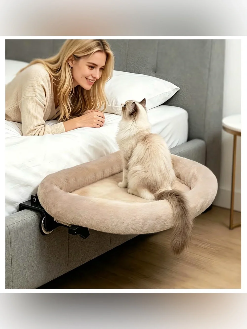 New Heavy Duty Steel Frame Folding Cat Bedside Semi-Circular Cat Bed